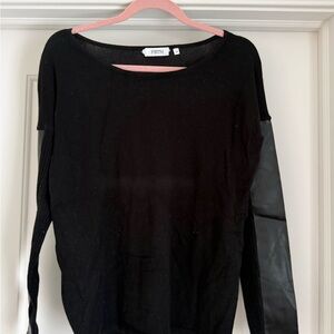 Firth Black Sweater with Leather Sleeves